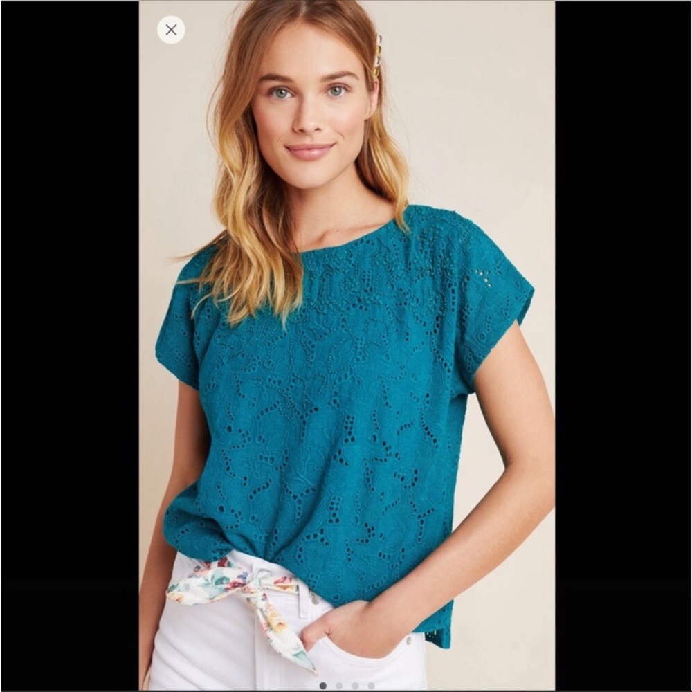 🌿Anthropologie Maeve Karine Beaded Lace Top 🌿 0022 - Picture 2 of 8